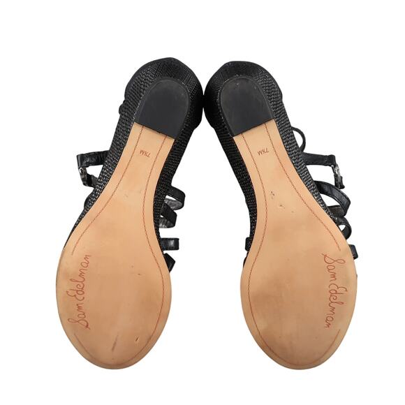 Sam Edelman Shoes Womens 7.5 Sandal Leather Caged Buckle Strappy Low Wedge Donna - Picture 9 of 12